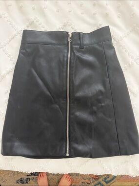 H&M Black Faux Leather Zip-Front Mini Skirt